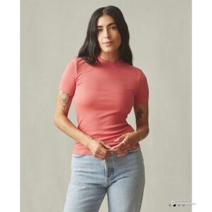 American Giant Women’s Luxe Rib Crew Tee in Spiced Coral Size Medium NWOT